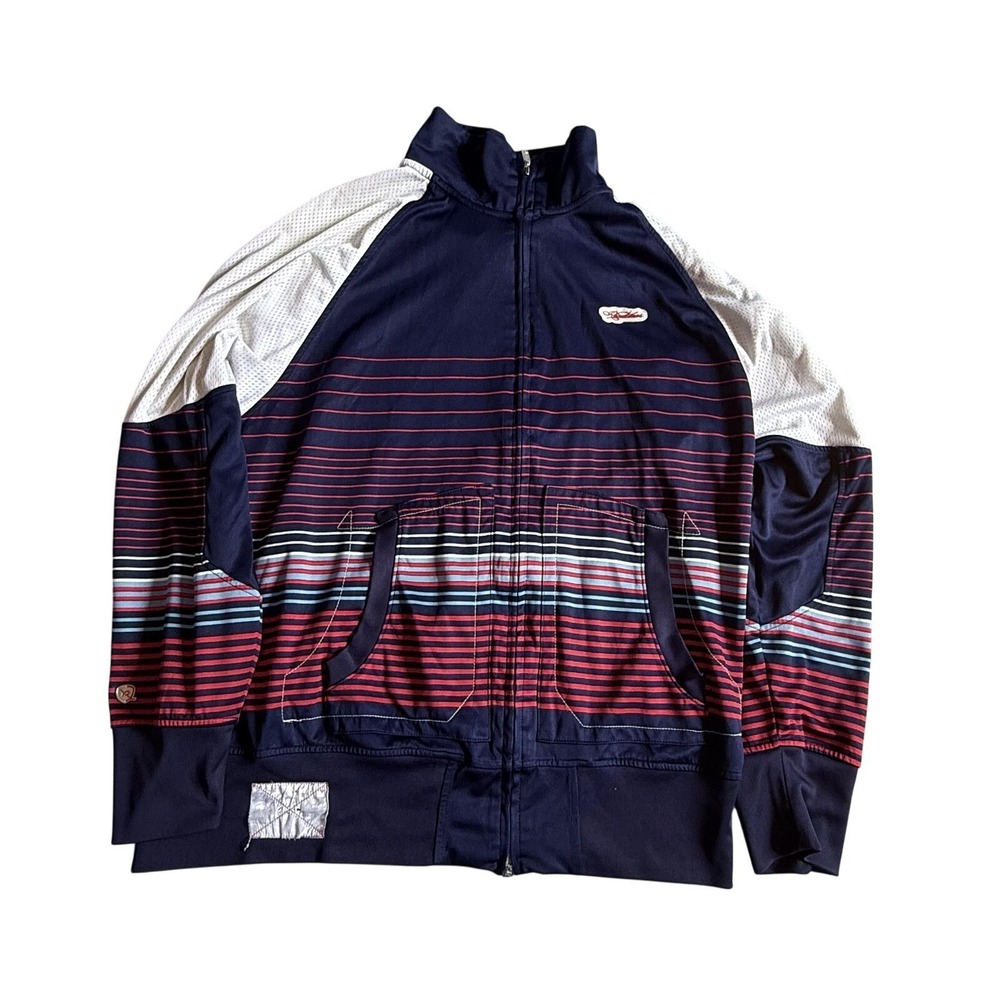 Rocawear Track Jacket Mens XL Blue Stripe Full Zip Lightweight‎ Knit Athletic